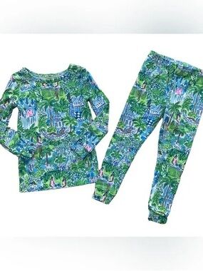 Lilly Pulitzer Kids Tropical Print Pajama Set - Green, Blue & Pink